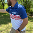 Load image into Gallery viewer, Gravity Performance Polo - USA Red/White/Blue - Gravity Logo
