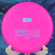 Load image into Gallery viewer, Top-down view of a pink DGA Sonar putt and approach disc golf disc in D-Line Stone plastic featuring a blue shatter foil stock Sonar stamp.
