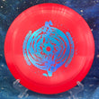 Load image into Gallery viewer, Top-down view of a red DGA Undertow hybrid control driver disc golf disc in ProLine plastic featuring an aqua holographic foil Black Hole special edition stamp.
