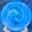Load image into Gallery viewer, Top-down view of a blue and white swirled Discmania Drop approach disc golf disc in Swirl S-Line plastic with a blue holographic foil Niklas Anttila Creator Series stamp.
