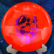 Load image into Gallery viewer, Top-down view of a brand-new orange Dynamic Discs Escape fairway driver disc golf disc in BioFuzion plastic with a pink foil custom Unearthed stamp.
