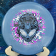 Load image into Gallery viewer, Top-down view of a light blue Infinite Discs Cohort putt and approach disc golf disc in I-Blend plastic with a black, white, and purple three-foil Neon Alien Head stamp.

