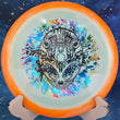 Load image into Gallery viewer, Orange and teal Halo S-Blend Glow Infinite Discs Emperor, 164g, with a Special Edition 3-foil Alien Head stamp in blue, rainbow, and black.
