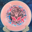 Load image into Gallery viewer, White and pink Halo S-Blend Glow Emperor disc golf driver, 172g, with a blue, pink, and black Special Edition 3-foil Alien Head stamp.
