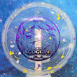 Load image into Gallery viewer, Top-down view of an Innova Fox Ohn Scoggins Commemorative Party Time midrange disc golf disc in purple and white Proto Glow Champion Halo plastic with a purple holographic foil stamp scaled at 179g.
