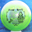 Load image into Gallery viewer, Top-down view of an Innova Teebird Rainers Balodis Commemorative fairway driver in white and lime Duo Star plastic with black and light blue holo foil stamp scaled at 173g.
