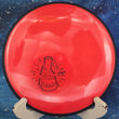 Load image into Gallery viewer, Red frisbee with a black logo on a blue surface
