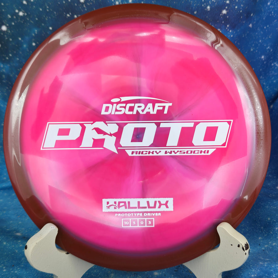 Pink and brown Discraft Proto disc with 'Ricky Wysocki' branding