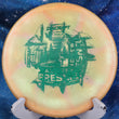 Load image into Gallery viewer, Top-down view of a pre-owned orange and lime green Andrew Presnell signature series Discraft Drone very overstable midrange disc golf disc in Z Swirl Colorshift plastic scaled at 178g in 8 out of 10 uninked condition.
