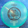 Load image into Gallery viewer, Top-down view of a pre-owned blue Discraft Zone OS ultra-overstable approach disc golf disc in Ledgestone Z FLX Colorshift plastic scaled at 175g in brand new 10 out of 10 uninked condition.
