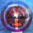 Load image into Gallery viewer, Top-down view of a pre-owned red, purple, and blue dyed Dynamic Discs Felon Eric Oakley 2019 tour series fairway driver disc golf disc in Lucid X plastic scaled at 173g in brand new 10 out of 10 uninked condition.
