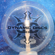 Load image into Gallery viewer, Top-down view of a pre-owned clear Dynamic Discs Felon stock stamp fairway driver disc golf disc in Lucid plastic scaled at 174g in brand new 10 out of 10 uninked condition.

