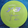Load image into Gallery viewer, Top-down view of a pre-owned lime green Prodigy X3 distance driver disc golf disc in 400G plastic featuring a Catrina Allen bottom stamp scaled at 174g in brand new 10 out of 10 uninked condition.
