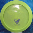 Load image into Gallery viewer, Top-down view of a pre-owned lime green Prodigy X3 distance driver disc golf disc in 400G plastic featuring a Catrina Allen bottom stamp scaled at 174g in brand new 10 out of 10 uninked condition.

