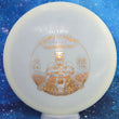 Load image into Gallery viewer, Top-down view of a pre-owned white 2016 Limited Edition Truly Unique Double Stamped Trilogy Man Westside Discs Warship midrange disc golf disc in VIP plastic scaled at 177g in brand new 10 out of 10 uninked condition.
