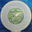 Load image into Gallery viewer, Top-down view of a pre-owned white Two Dogs Trilogy Man edition Westside Discs Warship midrange disc golf disc in VIP plastic scaled at 177g in brand new 10 out of 10 uninked condition.
