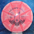 Load image into Gallery viewer, Top-down view of a pre-owned light red and white Westside Harp approach disc golf disc in grippy BT Soft plastic.
