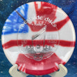 Load image into Gallery viewer, Top-down view of a pre-owned red, white, and blue American flag MyDye Westside Harp approach disc golf disc in VIP plastic scaled at 175g in brand new 10 out of 10 uninked condition.
