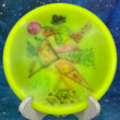 Load image into Gallery viewer, Top-down view of a pre-owned neon yellow Westside Harp prototype 2015 Pro Worlds approach disc golf disc in VIP plastic scaled at 172g in brand new 10 out of 10 uninked condition.
