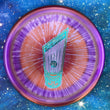 Load image into Gallery viewer, Top-down view of a pre-owned purple Westside Harp approach disc golf disc with a red foil harp stamp in VIP Glimmer plastic scaled at 174g in brand new 10 out of 10 uninked condition.
