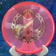 Load image into Gallery viewer, Top-down view of a pre-owned neon pink Westside Harp overstable approach disc golf disc in stiff VIP X plastic scaled at 174g in brand new 10 out of 10 uninked condition.
