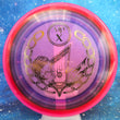 Load image into Gallery viewer, Top-down view of a pre-owned custom dyed neon pink and purple Westside Harp overstable approach disc golf disc.
