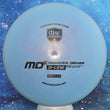 Load image into Gallery viewer, Top-down view of a pre-owned blue and pink Discmania MD1 penned Innova-made run in D-Line baseline plastic scaled at 153g in 8 out of 10 inked condition.
