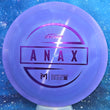 Load image into Gallery viewer, Top-down view of a pre-owned green and lime swirly Discraft Anax hybrid fairway driver disc golf disc in ESP Swirl plastic scaled at 174g in 8.5 out of 10 condition with ink on back.
