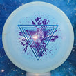 Load image into Gallery viewer, Top-down view of a pre-owned blue and white swirl Discraft Anax hybrid fairway driver disc golf disc with a custom Gravity stamp in ESP Swirl plastic scaled at 177g in 8 out of 10 uninked condition.
