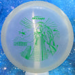 Load image into Gallery viewer, Top-down view of a pre-owned white glow Discraft Buzzz 2023 Ledgestone edition midrange disc golf disc in Z Sparkle Glow plastic scaled at 178g in brand new 10 out of 10 uninked condition.
