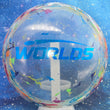 Load image into Gallery viewer, Top-down view of a pre-owned multi-color Discraft Buzzz 2026 Worlds commemorative edition midrange disc golf disc in Jawbreaker Z plastic scaled at 180g in brand new 10 out of 10 uninked condition.
