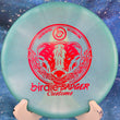 Load image into Gallery viewer, Pre-owned light blue Discraft Zone Glo Z Sparkle plastic approach disc, 174g, featuring a large red "Birdie Badger Customs" badger specialty stamp in 10/10 new condition. Glow
