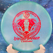 Load image into Gallery viewer, Pre-owned light blue Discraft Zone Glo Z Sparkle plastic approach disc, 174g, featuring a large red "Birdie Badger Customs" badger specialty stamp in 10/10 new condition.
