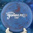 Load image into Gallery viewer, Pre-owned blue and red swirly Discraft Zone Jawbreaker plastic approach disc, 174g, featuring a unique "Jawbreaker" marbleized texture and standard "Zone" putt and approach stamp in 10/10 new condition.
