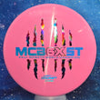 Load image into Gallery viewer, Top-down view of a pre-owned neon pink Discraft Zone Paul McBeth 6 Claw commemorative run in ESP plastic featuring jelly bean foil scaled at 173g in brand new 10 out of 10 uninked condition.
