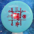 Load image into Gallery viewer, Top-down view of a pre-owned light blue Dynamic Discs Felon fairway driver disc golf disc with an event double stamp in Fuzion plastic scaled at 173g in 9 out of 10 uninked condition.
