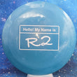 Load image into Gallery viewer, Top-down view of a blue pre-owned Prodigy D2 distance driver disc golf disc in 500 plastic featuring a custom R2D2 foil stamp rated 7/10 condition.
