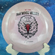 Load image into Gallery viewer, Top-down view of a pre-owned dark pink Prodigy D4 distance driver disc golf disc featuring a custom stamp in 400 plastic scaled at 174g in 9.5 out of 10 uninked condition.
