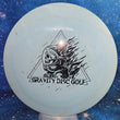 Load image into Gallery viewer, Top-down view of a pre-owned light blue Prodigy D4 distance driver disc golf disc featuring a custom Gravity stamp in 400 plastic scaled at 173g in 8 out of 10 uninked condition.
