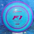 Load image into Gallery viewer, Top-down view of a pre-owned dyed blue and purple Prodigy F1 fairway driver disc golf disc in 400 plastic scaled at 170g in 9 out of 10 uninked condition.
