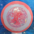 Load image into Gallery viewer, Top-down view of a pre-owned red and teal swirl Prodigy F3 Isaac Robinson 2023 signature series fairway driver disc golf disc in 500 Glimmer Spectrum plastic scaled at 176g in 9.5 out of 10 uninked condition.
