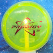 Load image into Gallery viewer, Top-down view of a pre-owned neon yellow swirl Prodigy H2v2 hybrid distance driver disc golf disc in PFN First Run 400 plastic scaled at 174g in brand new 10 out of 10 uninked condition.
