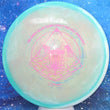 Load image into Gallery viewer, Top-down view of a pre-owned light blue and pink Prodigy M1 overstable midrange disc golf disc in 500 Spectrum plastic featuring a custom stamp scaled at 180g in brand new 10 out of 10 uninked condition.
