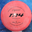 Load image into Gallery viewer, Top-down view of a pre-owned red Prodigy M4 Cale Leiviska signature series midrange disc golf disc in 500 plastic scaled at 179g in brand new 10 out of 10 uninked condition with a chalky texture.
