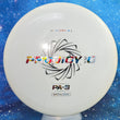 Load image into Gallery viewer, Top-down view of a pre-owned white Prodigy PA-3 10 Year Special Blend putt and approach disc golf disc featuring Wonder Bread foil scaled at 173g in 9 out of 10 uninked condition.
