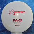 Load image into Gallery viewer, Top-down view of a pre-owned chalky white Prodigy PA-3 putt and approach disc golf disc in 400 Glow plastic scaled at 172g in 9 out of 10 uninked condition.
