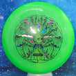 Load image into Gallery viewer, Top-down view of a pre-owned lime green Prodigy Pivot putt and approach disc golf disc in 400 Glow plastic featuring a Seraphim custom stamp scaled at 174g in 8 out of 10 uninked condition.
