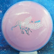 Load image into Gallery viewer, Top-down view of a pre-owned pink and blue halo Prodigy Shadowfax fairway driver disc golf disc in 500 Halo plastic scaled at 173g in 9.5 out of 10 uninked condition.
