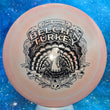 Load image into Gallery viewer, Top-down view of a pre-owned pink Discraft Scorch distance driver disc golf disc in Recycled plastic with custom stamp scaled at 166g in 10 out of 10 uninked condition.
