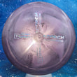 Load image into Gallery viewer, Top-down view of a pre-owned purple swirl Discraft Scorch distance driver disc golf disc in Titanium plastic scaled at 167g in 9 out of 10 uninked condition.
